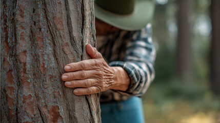 A old man with a old tree.