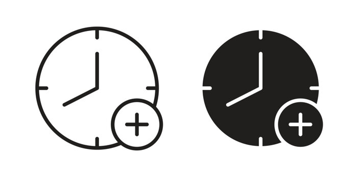 Extra hours icons with simple flat and thin stroke style