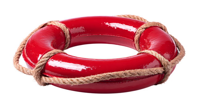 red lifebuoy with rope, rescue equipment, isolated on white background - Powered by Adobe