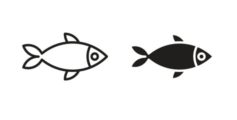 Fish icons with simple flat and thin stroke style