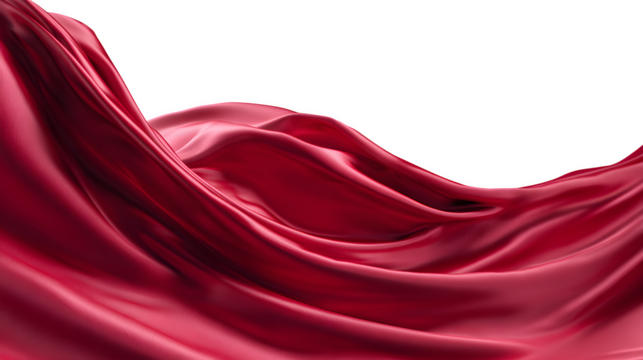 red silk fabric floating smoothly, elegant folds and texture, fashion design concept, isolated on white background