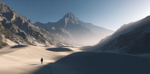 Silhouette Figure In Rocky Mountain Desert Landscape