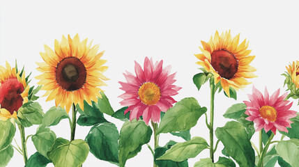 watercolor botanical sunflowers texture template background.Elegant wedding invitation card background . Minimal hand painted Design for wedding or Valentine's Day