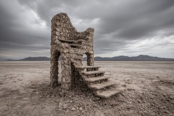 Ancient Stone Structure In Dry Desert Landscape