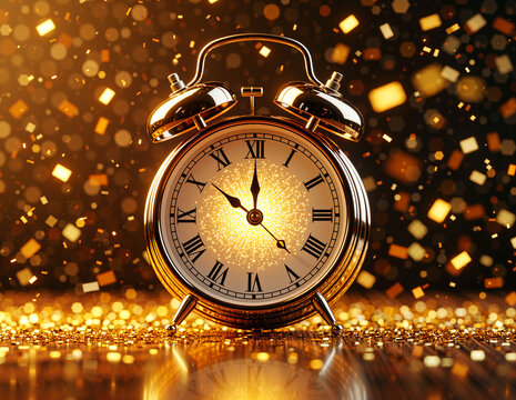 Golden Alarm Clock in Sparkling Celebration