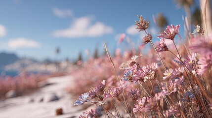 Pink Wildflowers Meadow Scenic Landscape