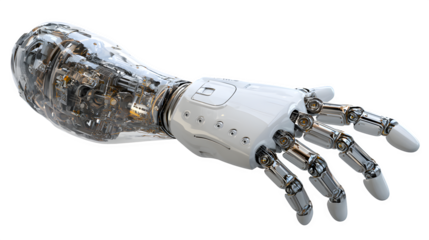 robotic hand reaching out, futuristic technology concept, isolated on white background