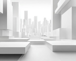 Abstract White Cityscape With Geometric Blocks