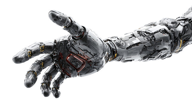 robotic hand reaching out, futuristic technology concept, isolated on white background - Powered by Adobe