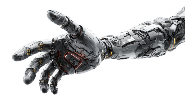 robotic hand reaching out, futuristic technology concept, isolated on white background