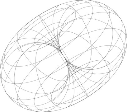 Abstract 3d wireframe torus knot with intersecting curves and geometric complexity