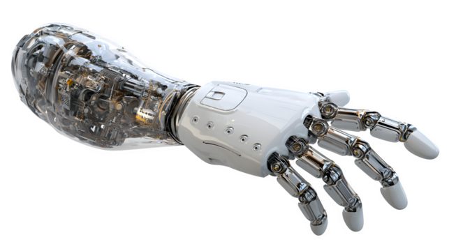 robotic hand reaching out, futuristic technology concept, isolated on white background - Powered by Adobe