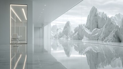 Modern Minimalist White Interior With Mountain View