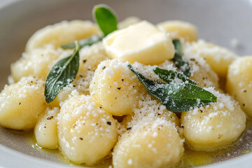 Homemade gnocchi with butter, sage, and parmesan cheese.