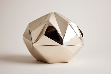 Polished Silver Geometric Orb On Neutral Background