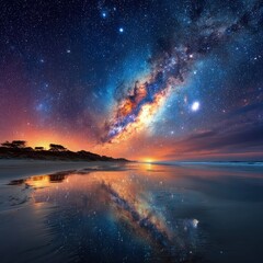 Milky Way Sunset Beach Reflection