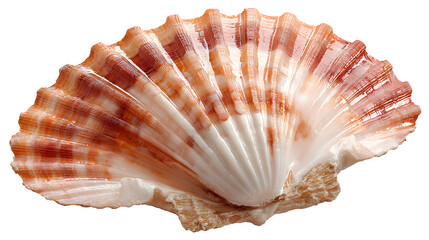 Obraz premium scallop shell open with ribbed texture and glossy inner surface, marine specimen, isolated on white background