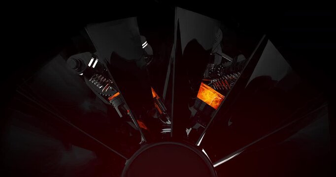 Generic sport car interior view with dashboard and working V8 engine. Car engine related 3d animation.