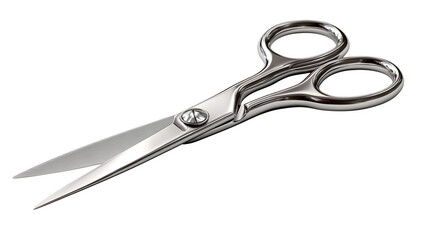 Fototapeta premium scissors open on white background, realistic metallic shine, isolated on white background