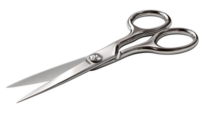 scissors open on white background, realistic metallic shine, isolated on white background