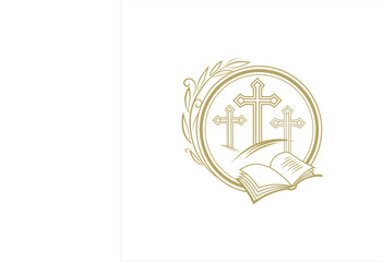 Christian Faith Symbol with Three Crosses and Open Bible Illustration