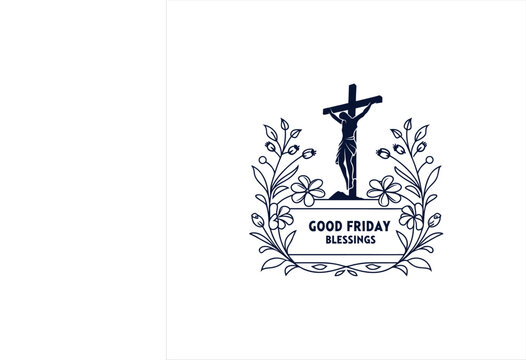 Good Friday Blessings – Cross and Floral Christian Illustration Design