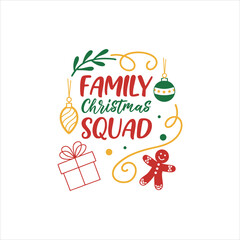 Family Christmas Squad Typography Design – Festive Holiday Greeting with Ornaments and Gift Icons