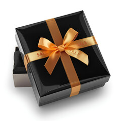 A glossy black gift box with a smooth reflective surface.