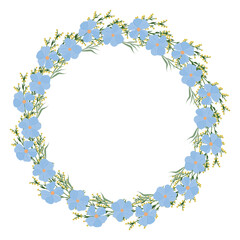 Flax and sagebrush Botanical wreath vector frame, Plant Round Border, Floral Circle frame. Botanical element