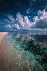 Tranquil Turquoise Beach With Cloudy Sky Reflection