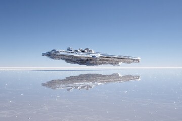 Floating Silver Spaceship Reflection On A Calm Surface