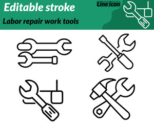 A practical icon representing labor and repair work. Featuring essential tools such as a wrench hammer screwdriver and gear arranged together. The design symbolizes craftsmanship maintenance.