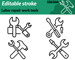 Labor repair work tools set icon. Ideal for repair services workshops engineering and industrial branding.This icon conveys reliability hard work and precision emphasizing teamwork. Mechanical repair.