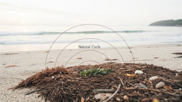 A top view of natural debris on a sandy beach