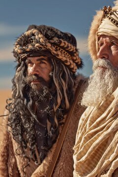 Three Bedouins in the desert