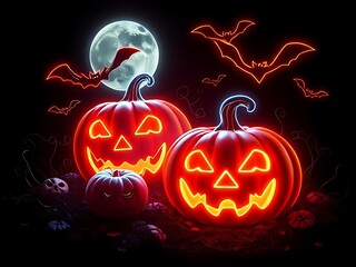 Halloween pumpkins and bats
