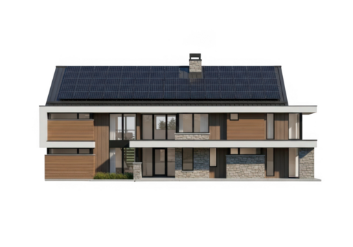 Modern architectural house model with detailed facade isolated on transparent background