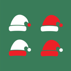 Set of Four Minimalist Santa Claus Hat Icons on Green Background