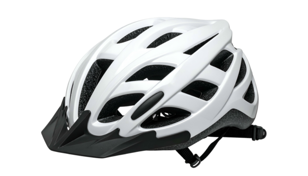 White protective headgear for cycling activity shown against a dark background