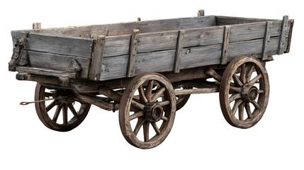 Fototapeta premium wooden wagon for hauling goods, rustic charm, isolated on white background