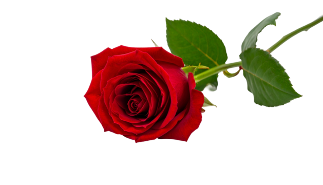 Single vibrant red rose lies horizontally against a solid black background