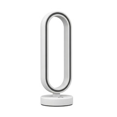 Modern Oval Shaped White LED Desk Lamp with Accents on a White Base Keywords: lamp, desk lamp, LED lamp, modern lamp, oval lamp, white lamp, isolated on a transparent background