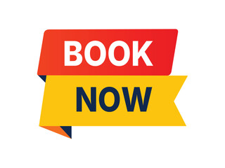 Bold red and yellow book now banner for promotions