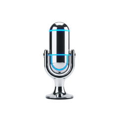 Modern Silver Microphone with Blue LED Lights on Background audio broadcast isolated on a transparent background