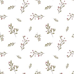seamless Christmas floral pattern, winter wallpaper, festive design for wrapping paper and textiles, white background