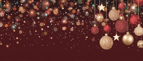 Elegant luxury christmas background with red and gold banner festive lights and glitter texture for holiday greetings