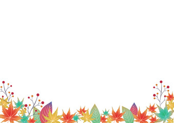 紅葉で飾る秋のフレーム5	白背景