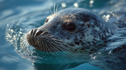 Fototapeta premium アザラシが夏の海面で穏やかに浮かぶ