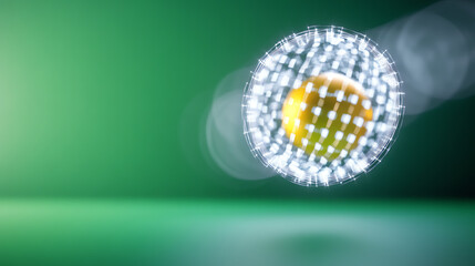 Futuristic glowing sphere on a soft green backdrop, perfect for technology-themed visuals and abstract representations.