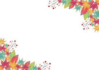 紅葉で飾る秋のフレーム 白背景